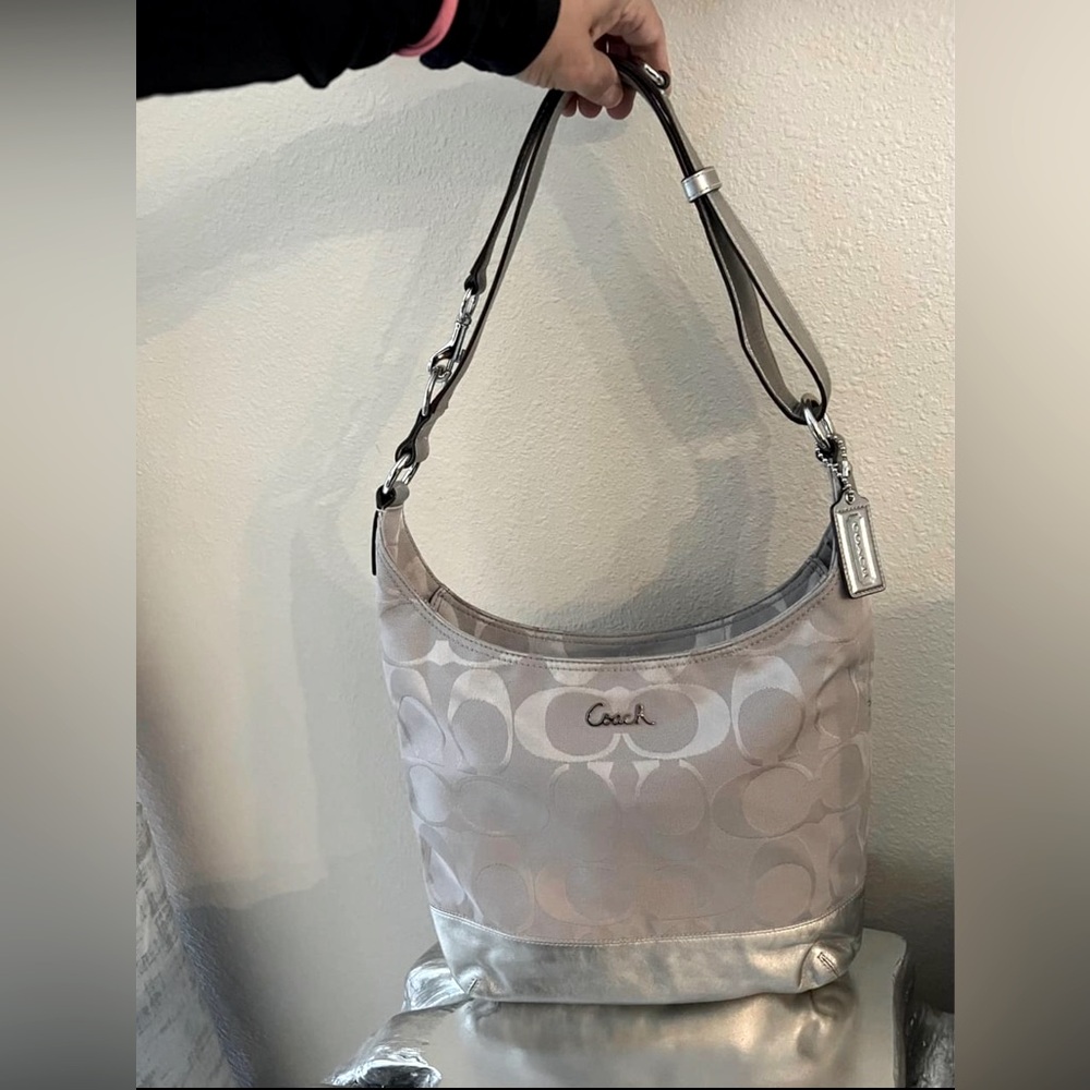 Pewter Coach shoulder/crossbody bag. Like new, hardly used